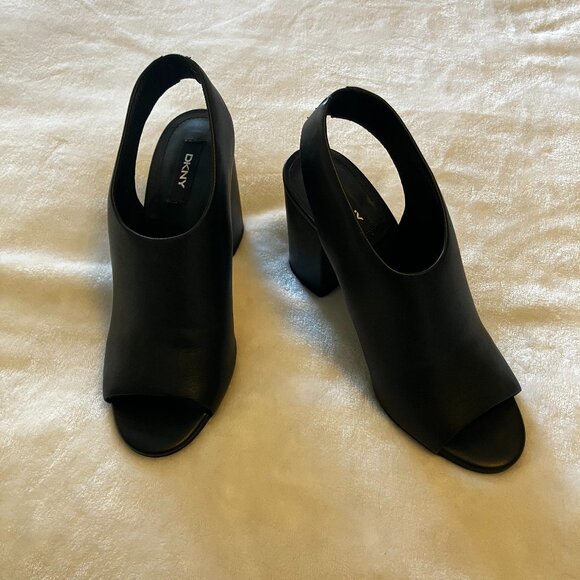 DKNY Black Open-Toe Block Heel Mules – Size 9M - Picture 2 of 5